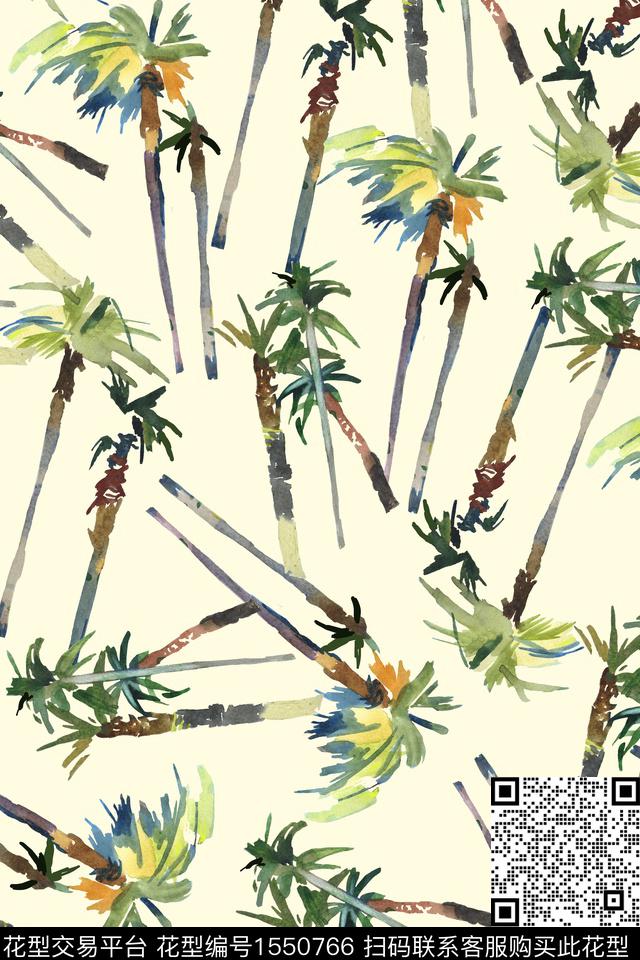 椰子树热带华亿平台棕榈树数码印花华亿平台下载（图片编号: 1550766） - 瓦栏（Walan）