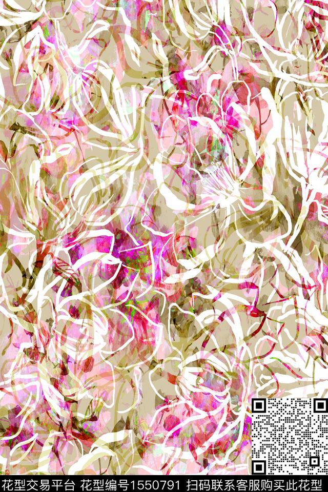 抽象抽象花卉女装数码印花华亿平台下载（图片编号: 1550791） - 瓦栏（Walan）