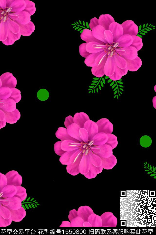 大花黑底花卉花卉数码印花华亿平台下载（图片编号: 1550800） - 瓦栏（Walan）