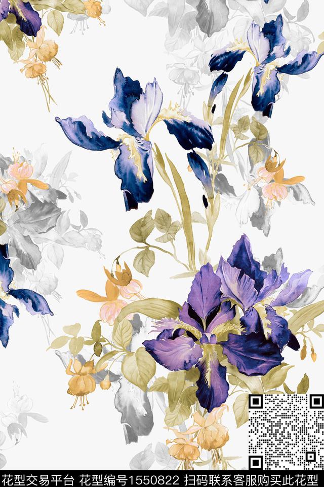 水彩影花花卉数码印花华亿平台下载（图片编号: 1550822） - 瓦栏（Walan）