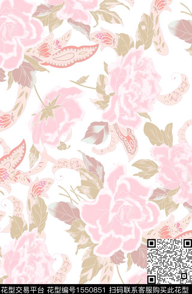 花卉大花民族花卉数码印花华亿平台下载（图片编号: 1550851） - 瓦栏（Walan）