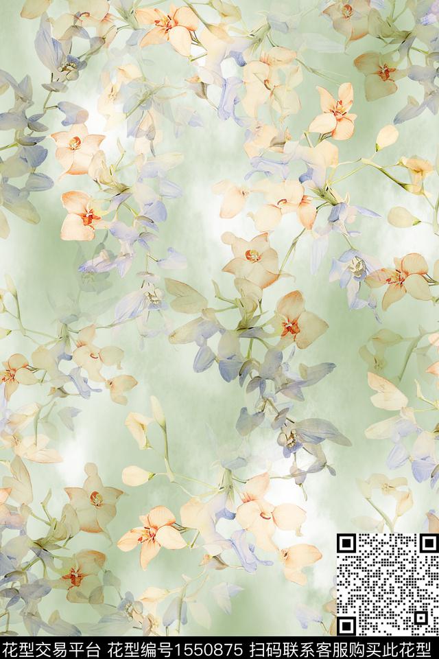 手绘花卉底纹满版散花数码印花华亿平台下载（图片编号: 1550875） - 瓦栏（Walan）