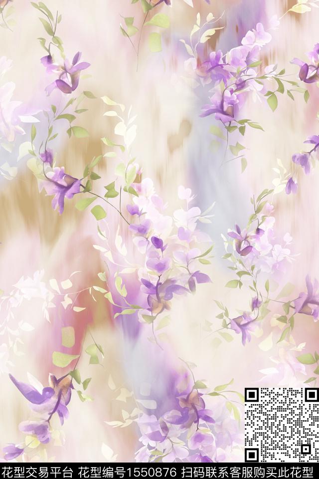 手绘花卉底纹满版散花数码印花华亿平台下载（图片编号: 1550876） - 瓦栏（Walan）