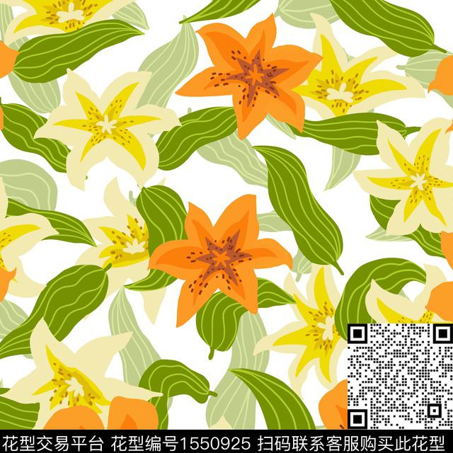 花卉满版散花平面花卉传统印花华亿平台下载（图片编号: 1550925） - 瓦栏（Walan）