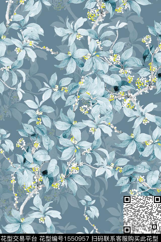 花卉水彩影花数码印花华亿平台下载（图片编号: 1550957） - 瓦栏（Walan）