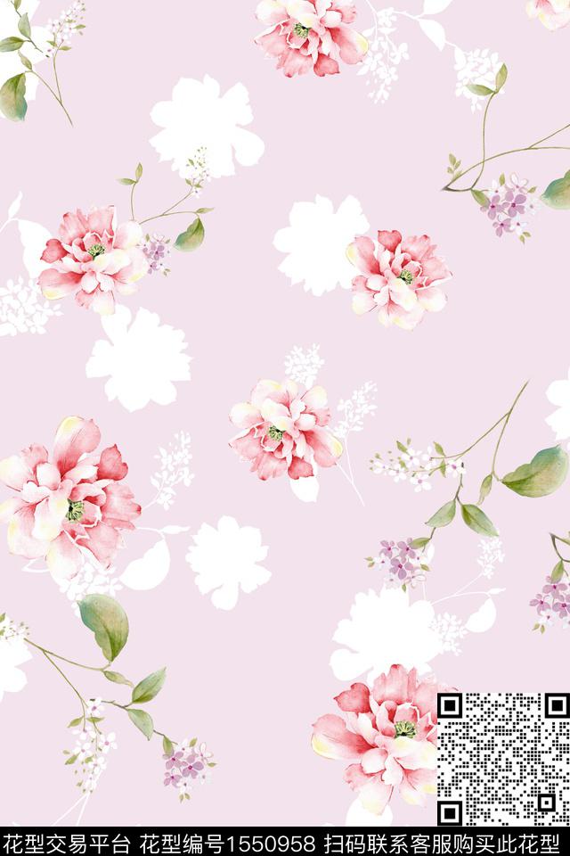 花卉小清新剪影数码印花华亿平台下载（图片编号: 1550958） - 瓦栏（Walan）
