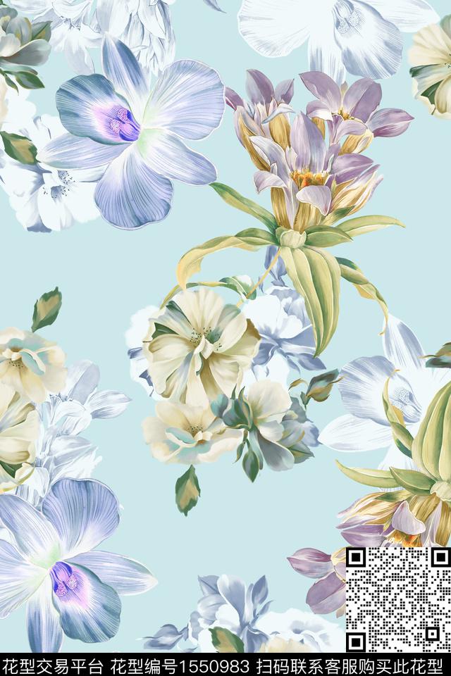 水彩花卉春夏华亿平台数码印花华亿平台下载（图片编号: 1550983） - 瓦栏（Walan）
