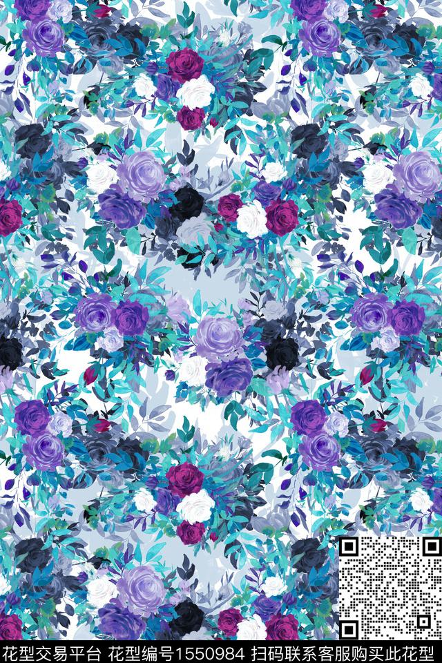 水彩花卉满版散花数码印花华亿平台下载（图片编号: 1550984） - 瓦栏（Walan）