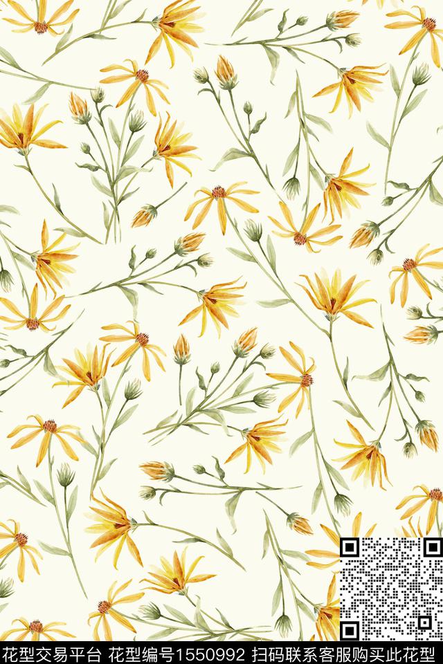 小碎花小雏菊花卉数码印花华亿平台下载（图片编号: 1550992） - 瓦栏（Walan）