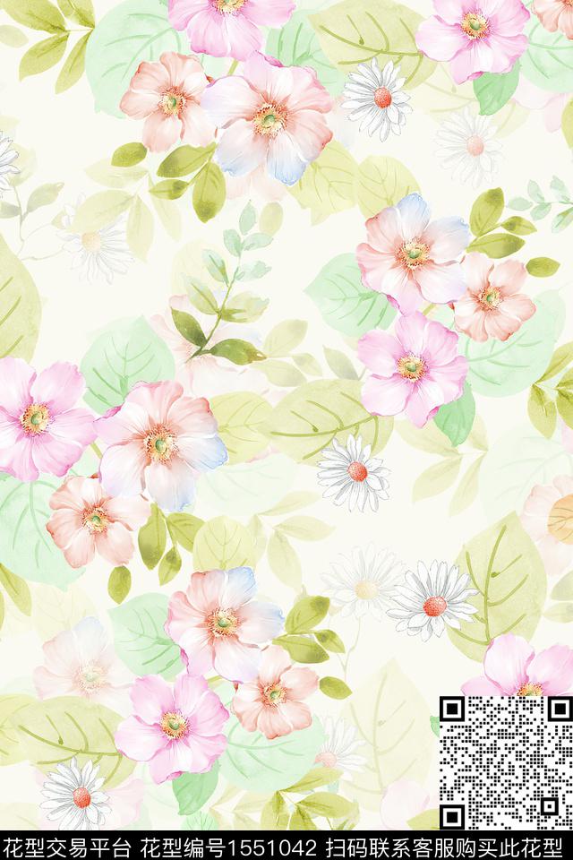 水彩花卉满版散花数码印花华亿平台下载（图片编号: 1551042） - 瓦栏（Walan）