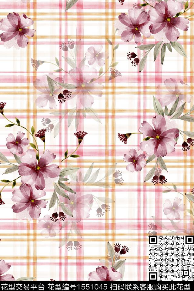 格子花卉影花数码印花华亿平台下载（图片编号: 1551045） - 瓦栏（Walan）