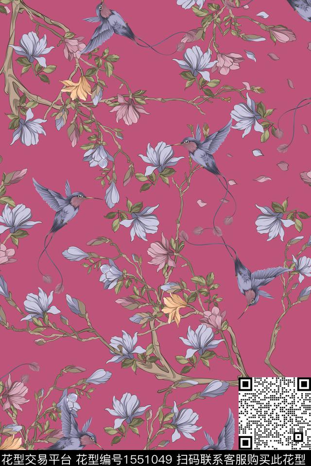 花卉鸟树枝数码印花华亿平台下载（图片编号: 1551049） - 瓦栏（Walan）