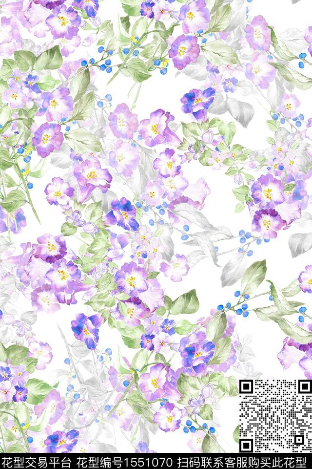 水彩碎花花卉数码印花华亿平台下载（图片编号: 1551070） - 瓦栏（Walan）