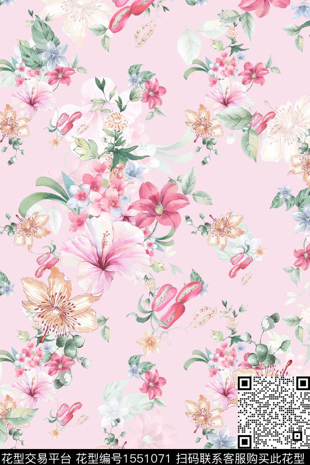 水彩碎花花卉数码印花华亿平台下载（图片编号: 1551071） - 瓦栏（Walan）