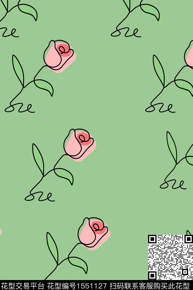 简笔画年轻女性花卉传统印花华亿平台下载（图片编号: 1551127） - 瓦栏（Walan）