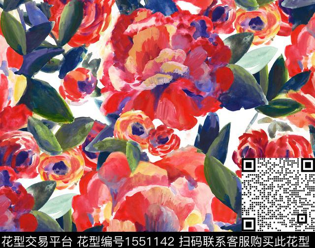 花卉水彩满版散花数码印花华亿平台下载（图片编号: 1551142） - 瓦栏（Walan）