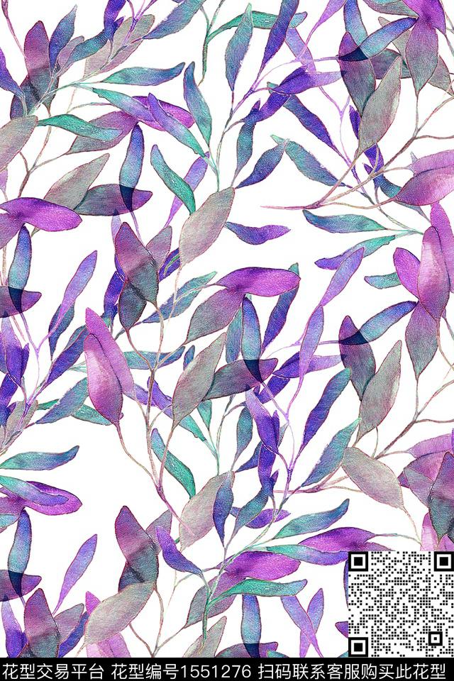 叶子肌理炫彩数码印花华亿平台下载（图片编号: 1551276） - 瓦栏（Walan）
