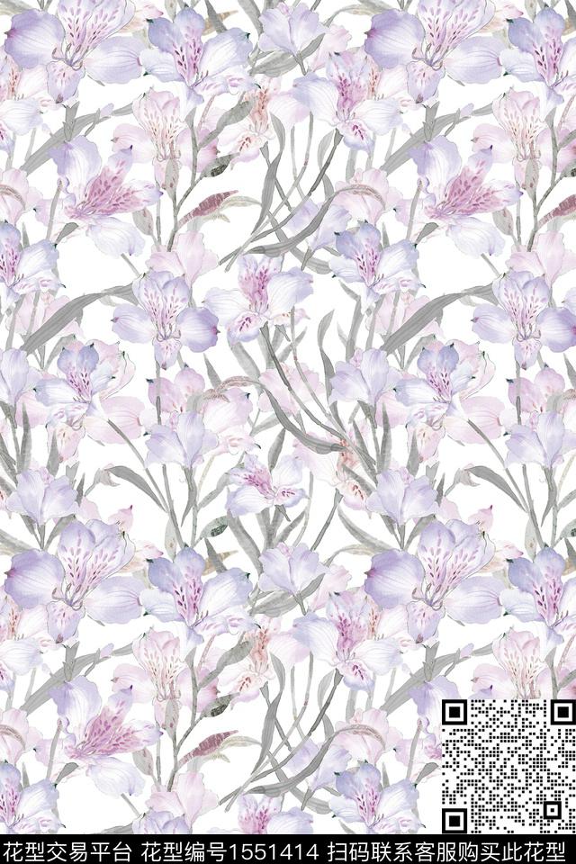 水彩花卉春夏华亿平台数码印花华亿平台下载（图片编号: 1551414） - 瓦栏（Walan）
