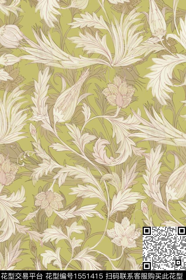 民族花卉民族风叶子数码印花华亿平台下载（图片编号: 1551415） - 瓦栏（Walan）