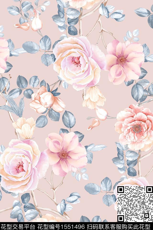 花卉清爽春夏华亿平台数码印花华亿平台下载（图片编号: 1551496） - 瓦栏（Walan）