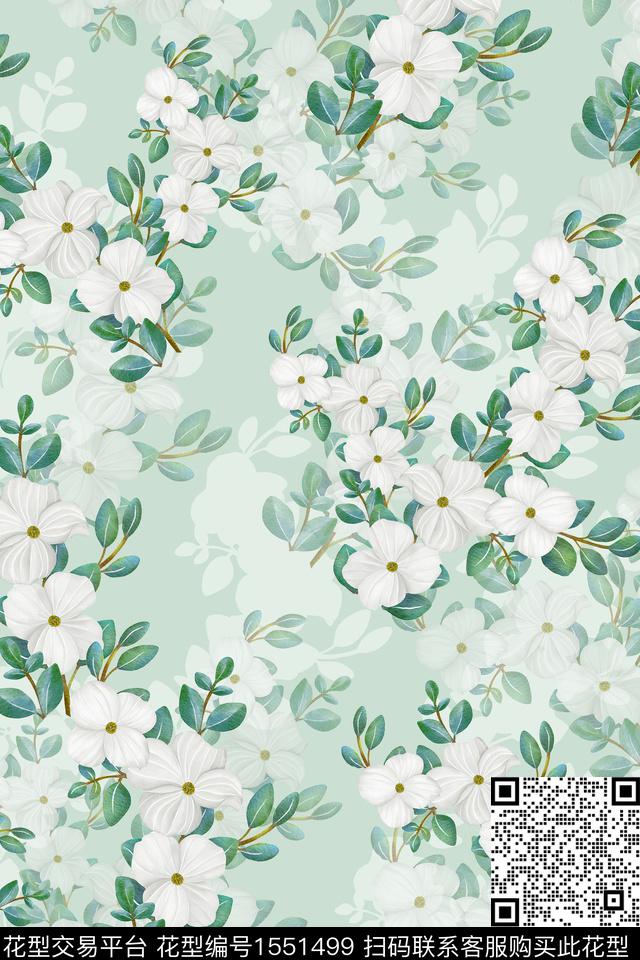 花卉满版散花女装数码印花华亿平台下载（图片编号: 1551499） - 瓦栏（Walan）