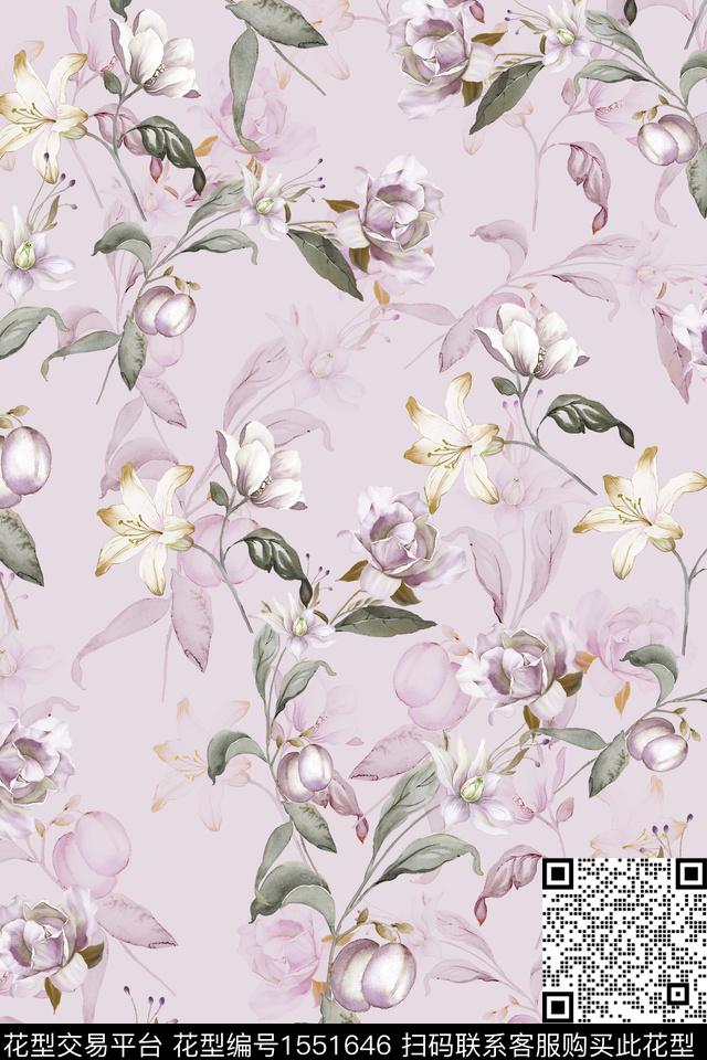 水彩花卉影花数码印花华亿平台下载（图片编号: 1551646） - 瓦栏（Walan）