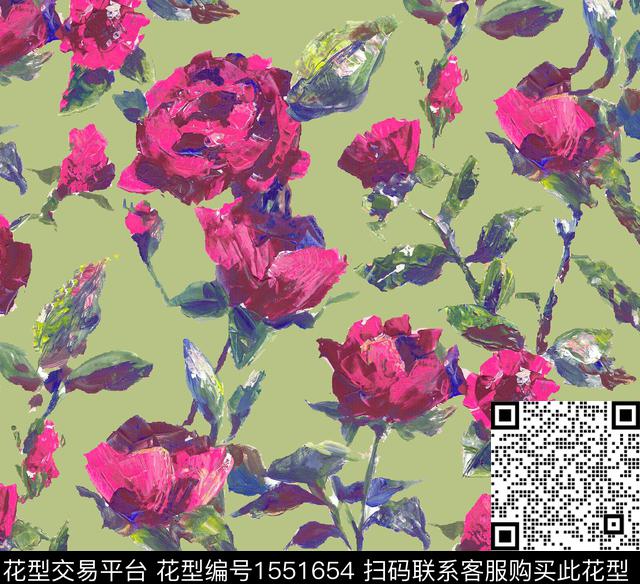 花卉油画满版散花数码印花华亿平台下载（图片编号: 1551654） - 瓦栏（Walan）