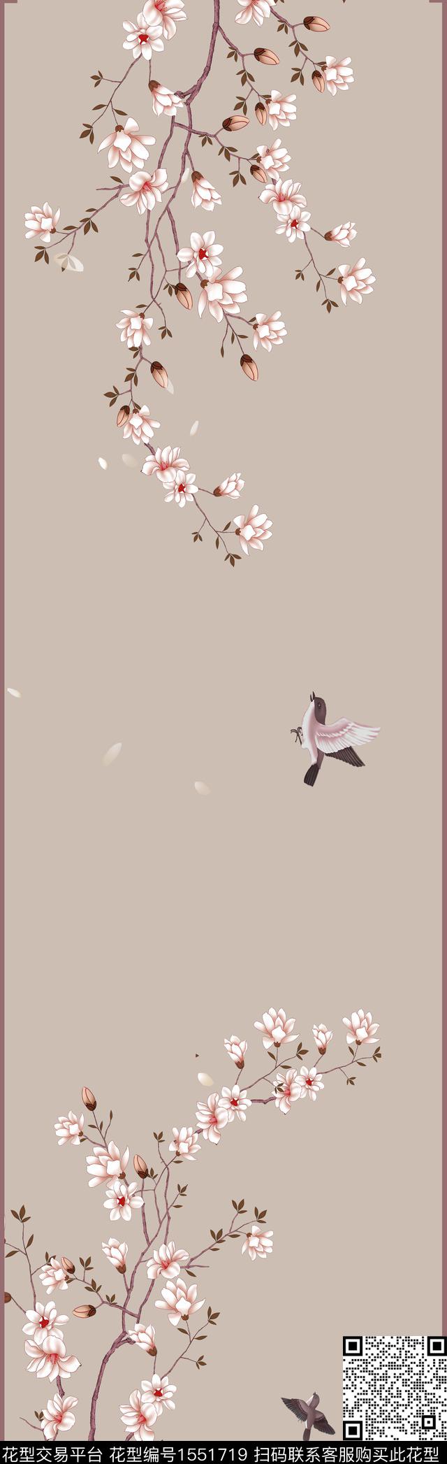 长巾花卉树枝数码印花华亿平台下载（图片编号: 1551719） - 瓦栏（Walan）