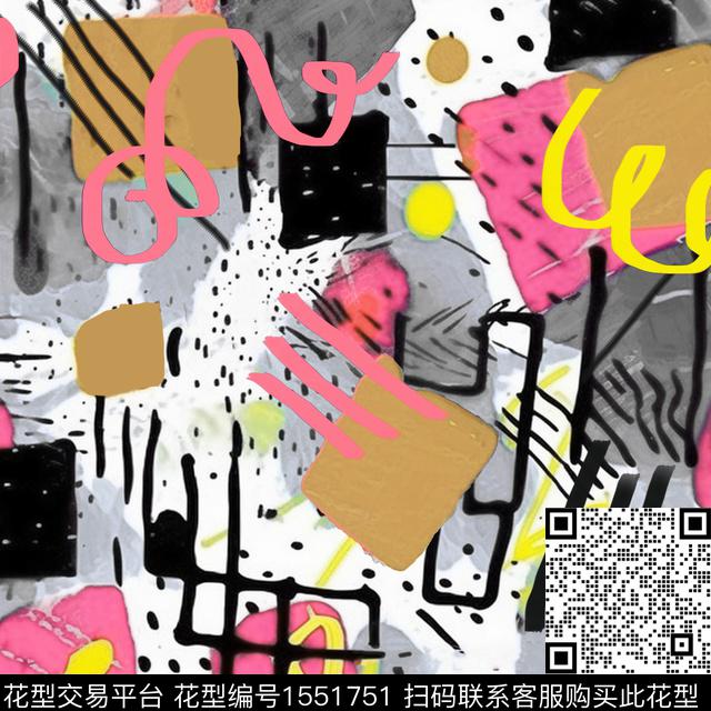 抽象线条几何数码印花华亿平台下载（图片编号: 1551751） - 瓦栏（Walan）