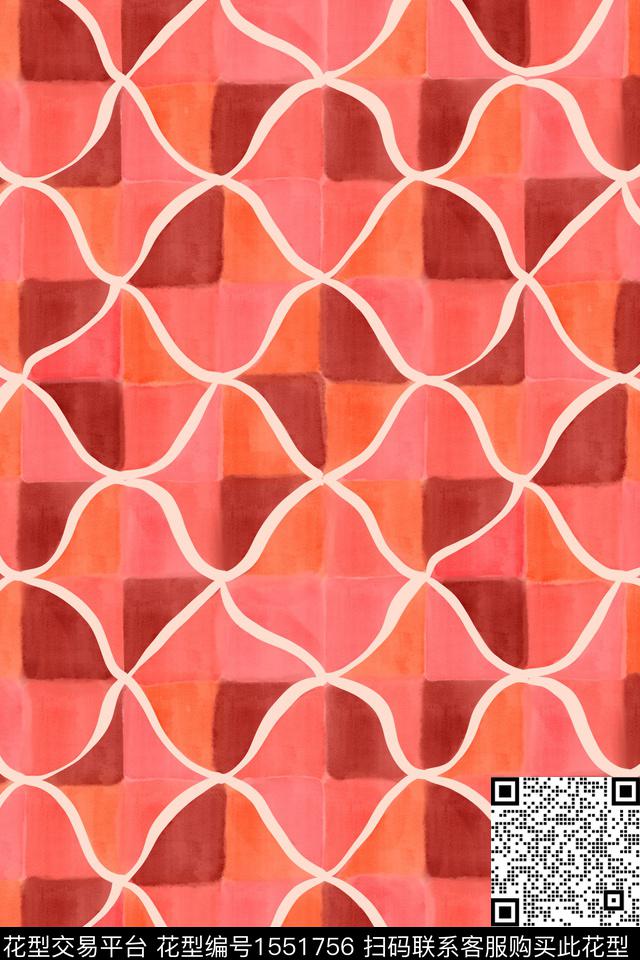 线条肌理格子数码印花华亿平台下载（图片编号: 1551756） - 瓦栏（Walan）
