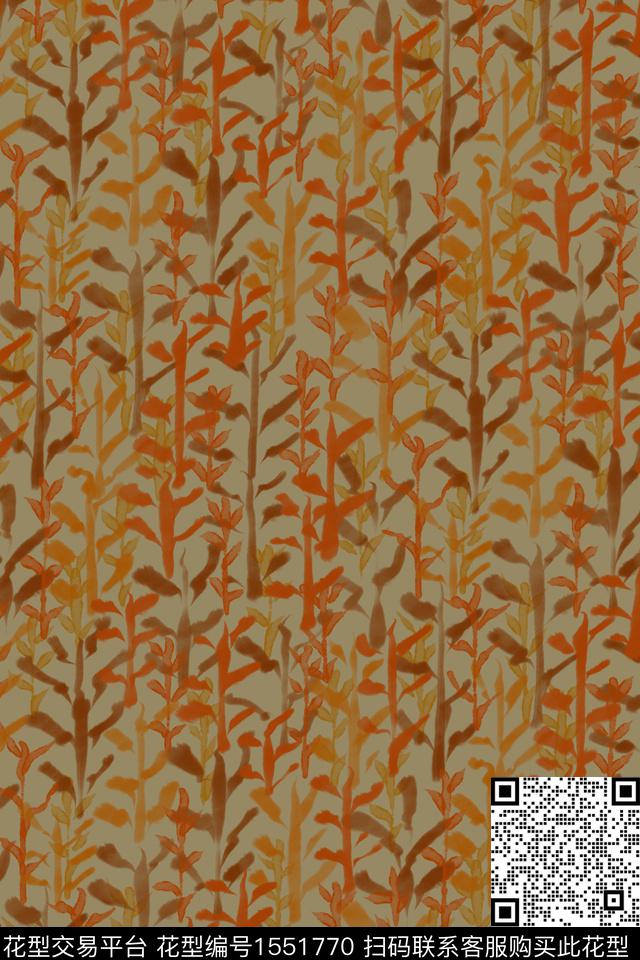 树枝水彩绿植树叶数码印花华亿平台下载（图片编号: 1551770） - 瓦栏（Walan）