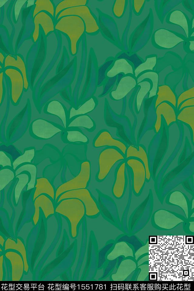平面花卉绿植树叶复古数码印花华亿平台下载（图片编号: 1551781） - 瓦栏（Walan）