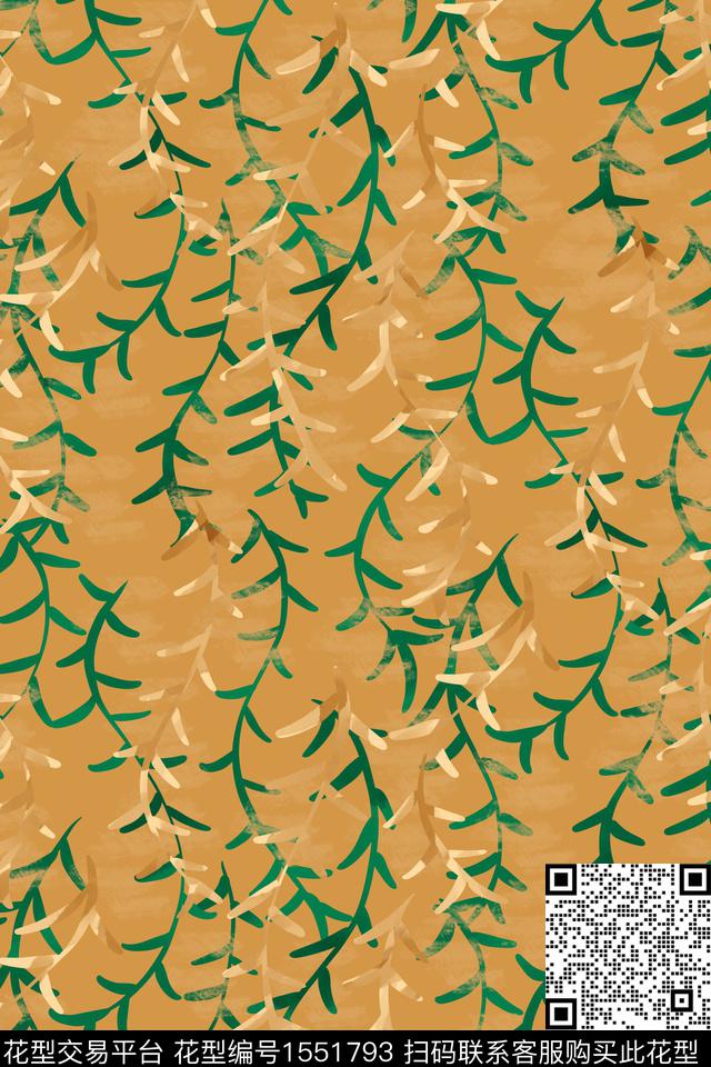 肌理绿植树叶复古数码印花华亿平台下载（图片编号: 1551793） - 瓦栏（Walan）