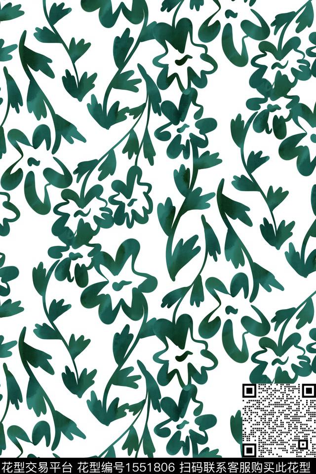 白底花清爽底花卉花卉数码印花华亿平台下载（图片编号: 1551806） - 瓦栏（Walan）