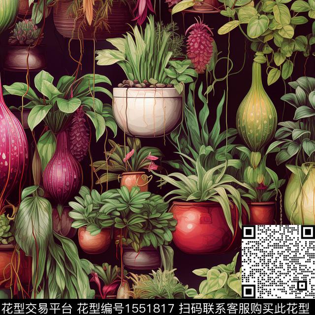 植物花卉叶子数码印花华亿平台下载（图片编号: 1551817） - 瓦栏（Walan）