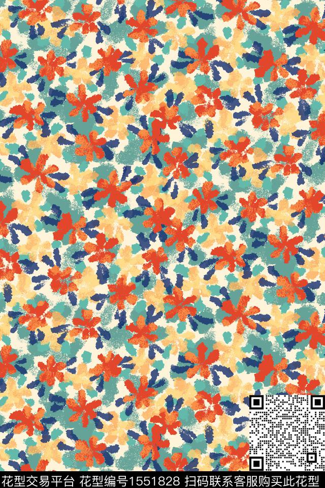 花卉小碎花水彩数码印花华亿平台下载（图片编号: 1551828） - 瓦栏（Walan）