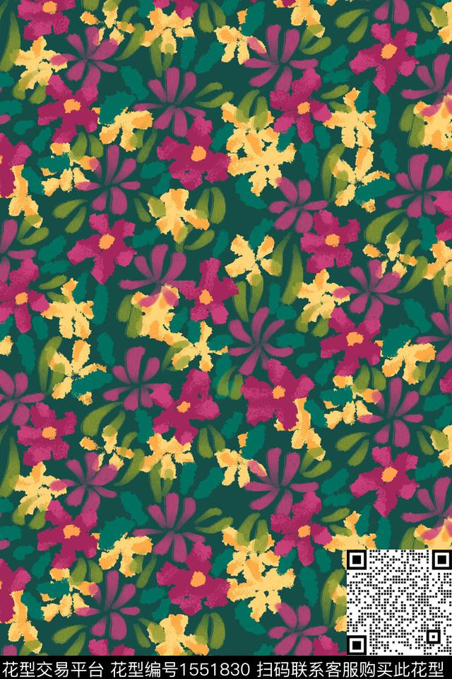 花卉小碎花水彩数码印花华亿平台下载（图片编号: 1551830） - 瓦栏（Walan）