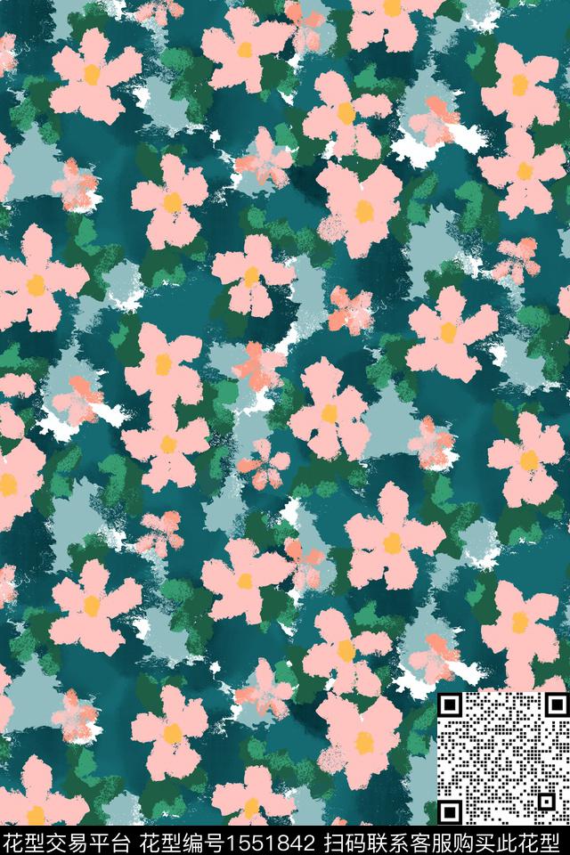平面花卉花卉小碎花数码印花华亿平台下载（图片编号: 1551842） - 瓦栏（Walan）