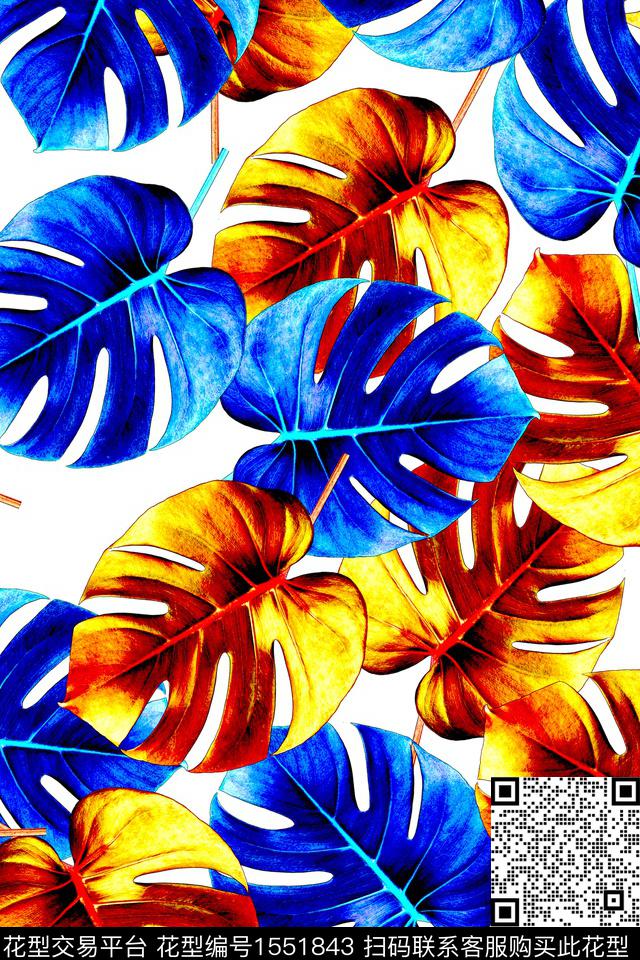 炫彩绿植树叶热带华亿平台数码印花华亿平台下载（图片编号: 1551843） - 瓦栏（Walan）