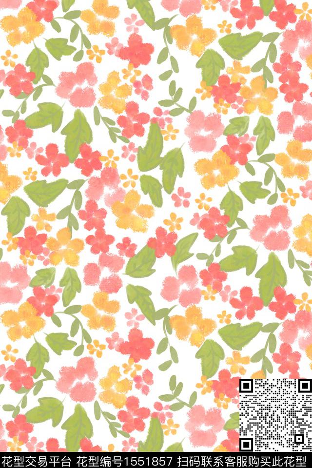 小清新清爽底花卉花卉数码印花华亿平台下载（图片编号: 1551857） - 瓦栏（Walan）