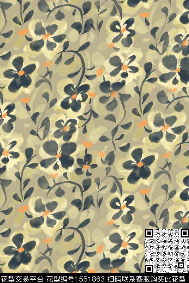 花卉小碎花水彩数码印花华亿平台下载（图片编号: 1551863） - 瓦栏（Walan）