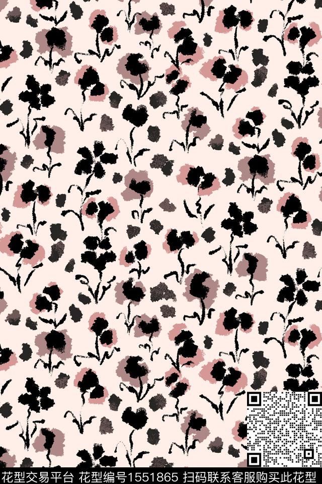 剪影花卉小碎花数码印花华亿平台下载（图片编号: 1551865） - 瓦栏（Walan）