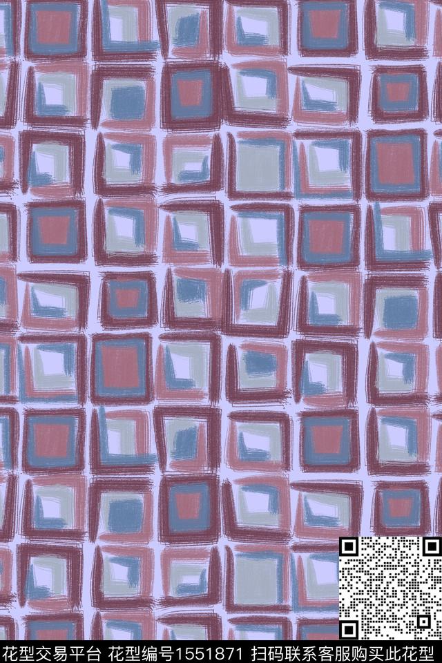 笔触格子几何数码印花华亿平台下载（图片编号: 1551871） - 瓦栏（Walan）