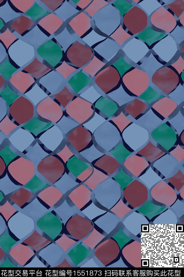 水彩格子几何数码印花华亿平台下载（图片编号: 1551873） - 瓦栏（Walan）