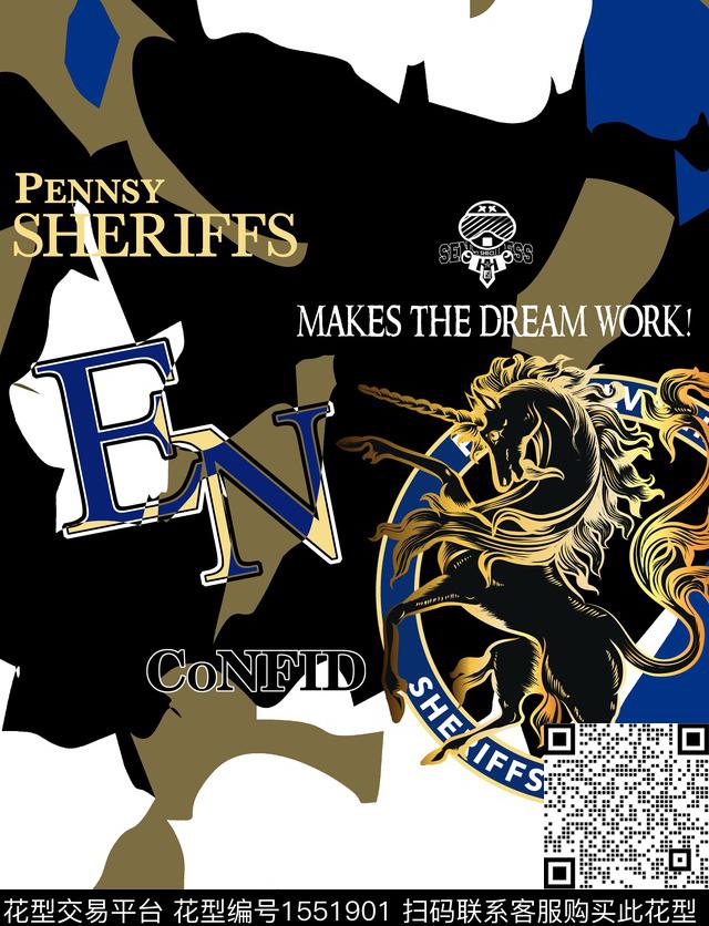 字母定位独角兽数码印花华亿平台下载（图片编号: 1551901） - 瓦栏（Walan）