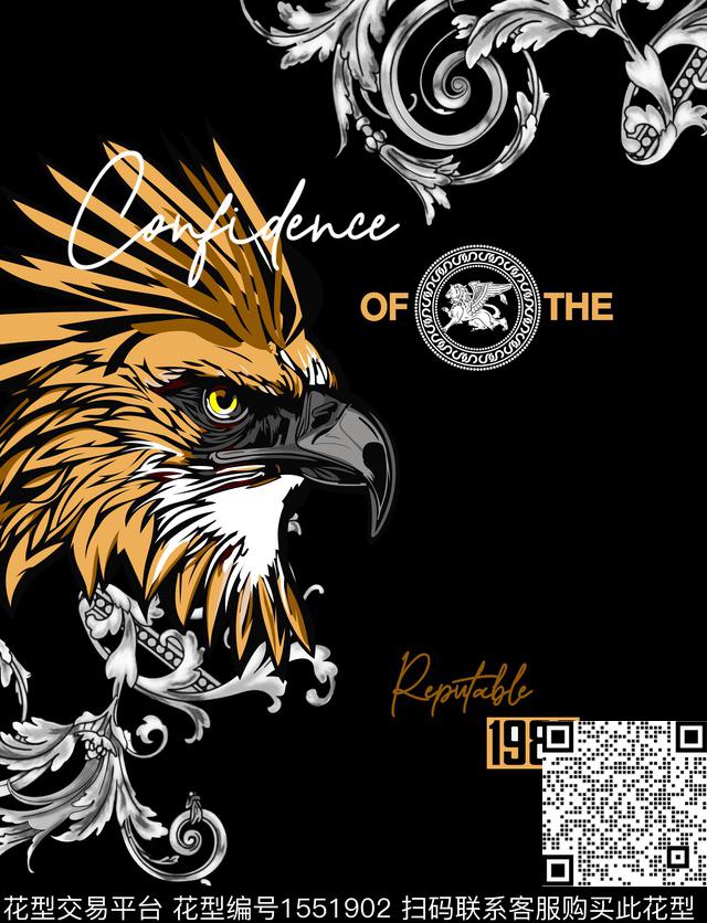 字母定位鹰头数码印花华亿平台下载（图片编号: 1551902） - 瓦栏（Walan）