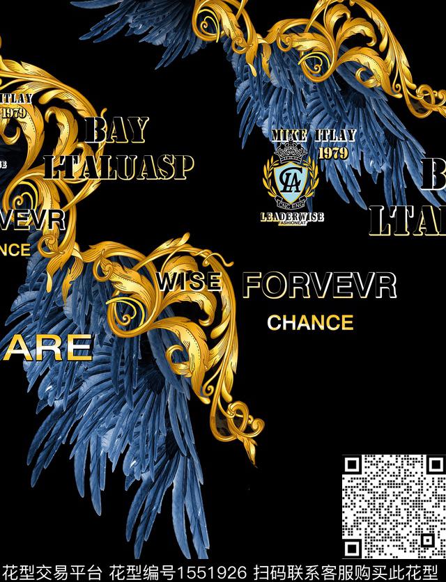 字母定位花翅膀数码印花华亿平台下载（图片编号: 1551926） - 瓦栏（Walan）