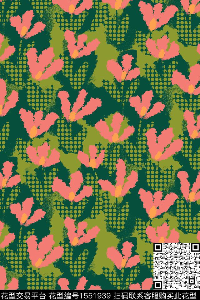 花卉笔触复古数码印花华亿平台下载（图片编号: 1551939） - 瓦栏（Walan）