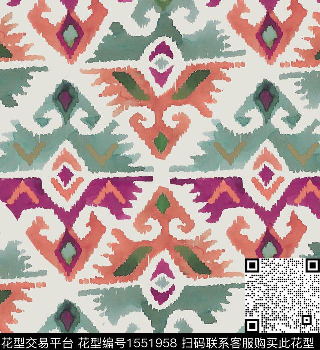 民族风水彩女装数码印花华亿平台下载（图片编号: 1551958） - 瓦栏（Walan）