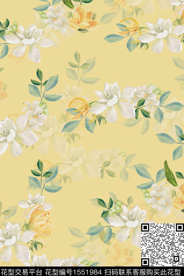 水彩影花花卉数码印花华亿平台下载（图片编号: 1551984） - 瓦栏（Walan）